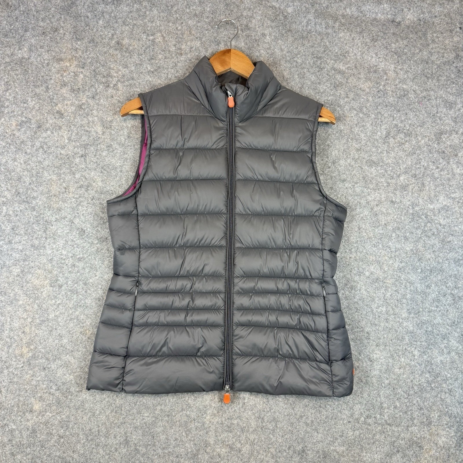 Save The Duck Vest Womens Size 3 M/L Gray Full Zip Plumtech Ultra Light Weight